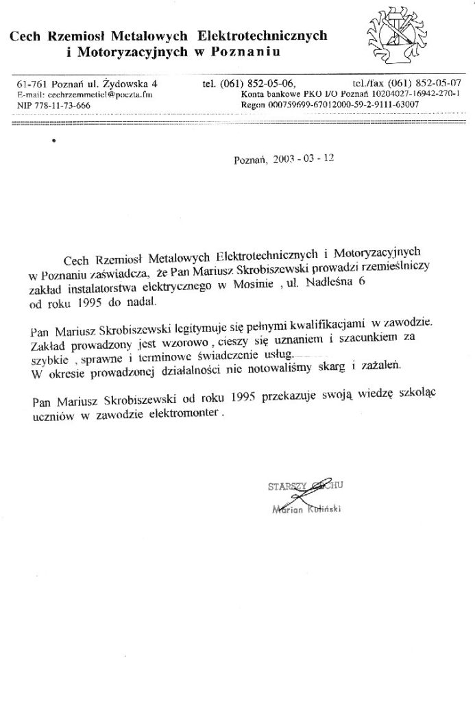 Cech Rzemiosł Metalowych Elektrotechnicznych i Motoryzacyjnych w Poznaniu