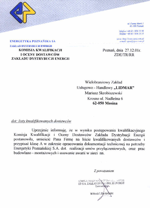 energetyk poznańska S.A. zakład dystrybucji energii